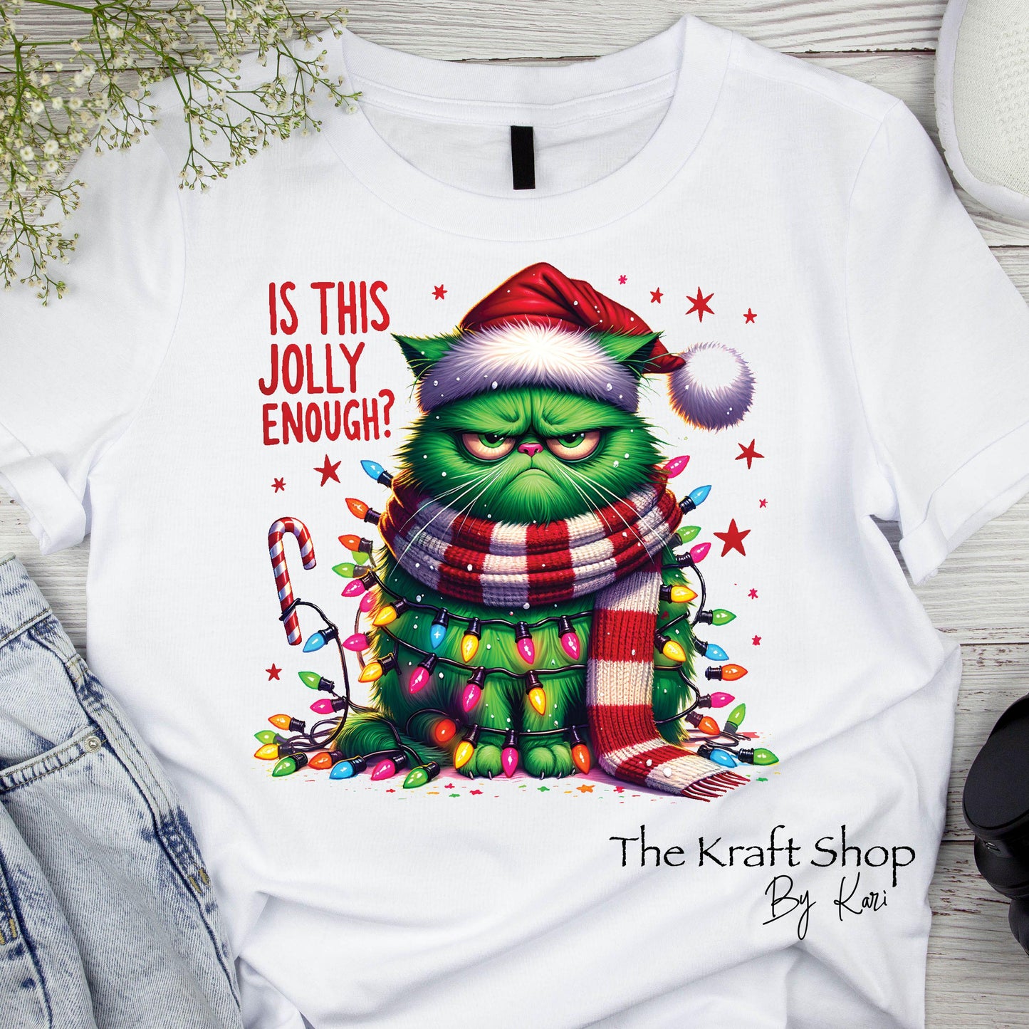 DTF ready to press transfer Jolly enough cat Christmas shirt transfer, DTF Print #11571