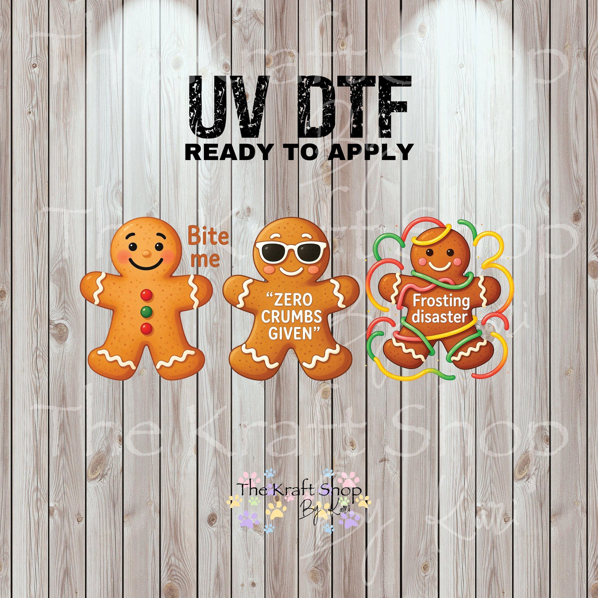 UV DTF Sticker prints. Sassy Gingerbread Christmas decals 3 pk, permanent sticker.#7494