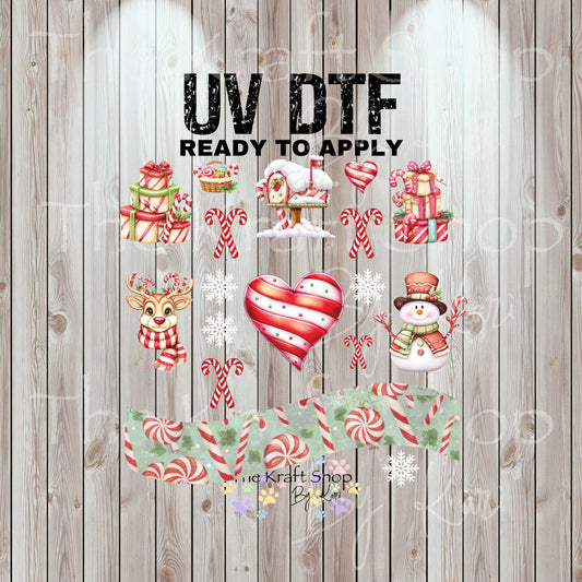 UV DTF Sticker print Candy Cane mixed media bundle of decals Element sheet 10x10 decal #7495