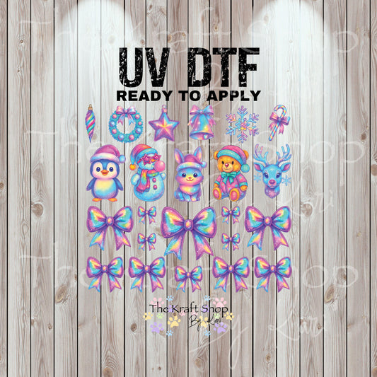 UV DTF Sticker print Iridescent Christmas elements mixed media bundle of decals Element sheet 10x10 decal #7497