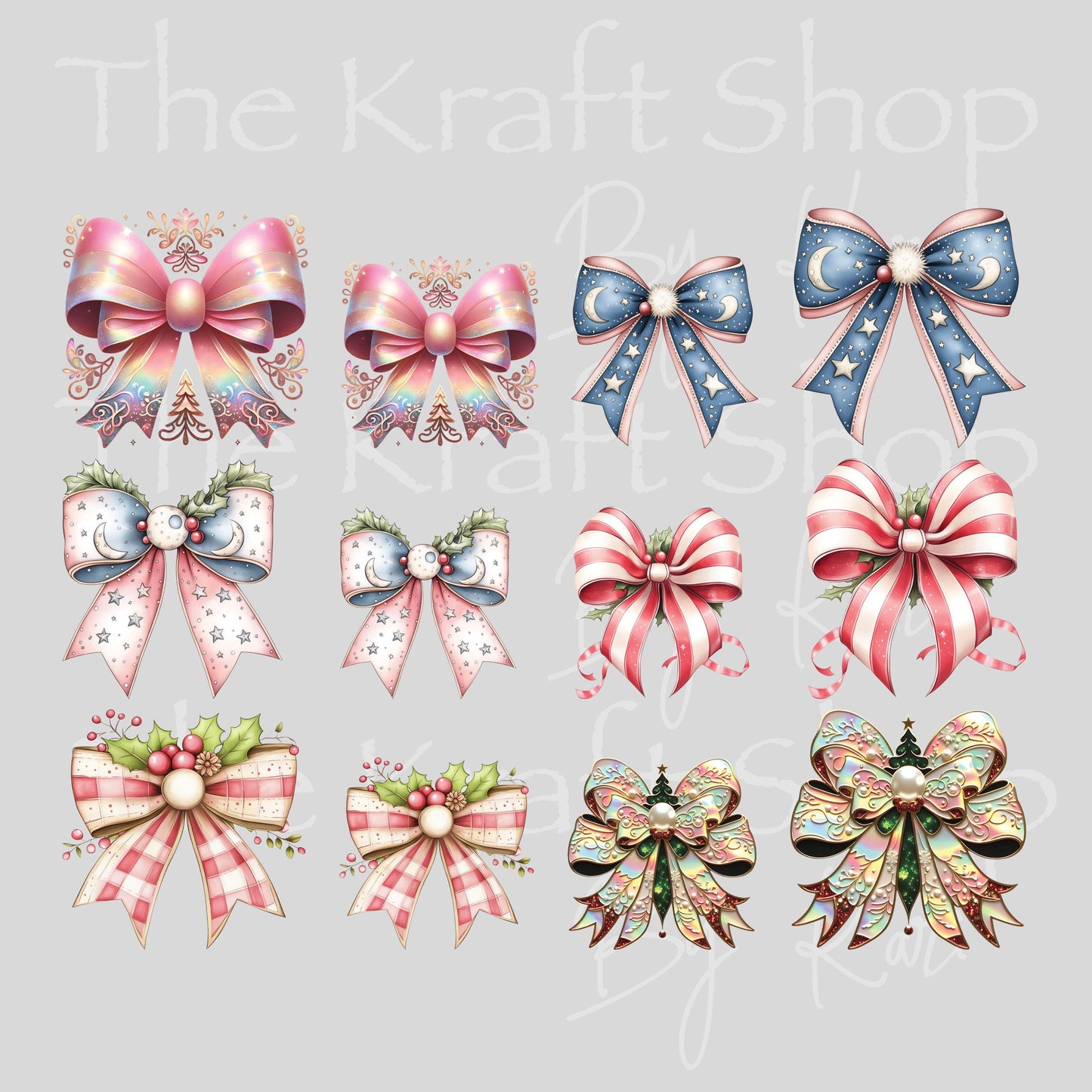UV DTF Sticker print Christmas bows elements mixed media bundle of decals Element sheet 10x7.5 decal #7498