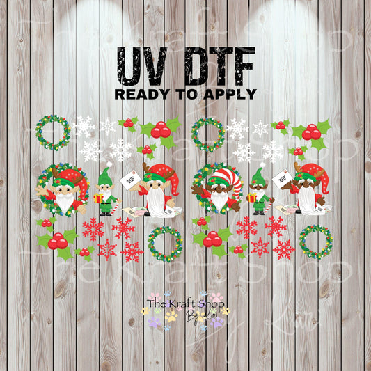 UV DTF Sticker print Christmas Gnomes mixed media Element sheet 8x8 decal #7499
