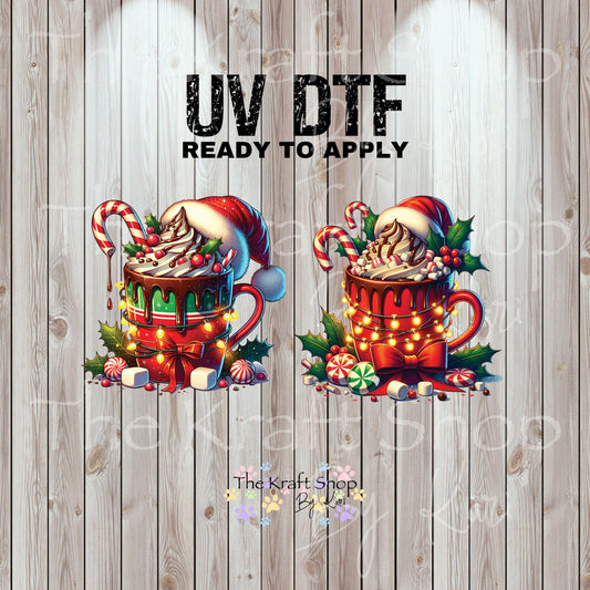 UV DTF Sticker print Red Christmas mug 2 pk decals, tumbler decal, permanent sticker. #7501