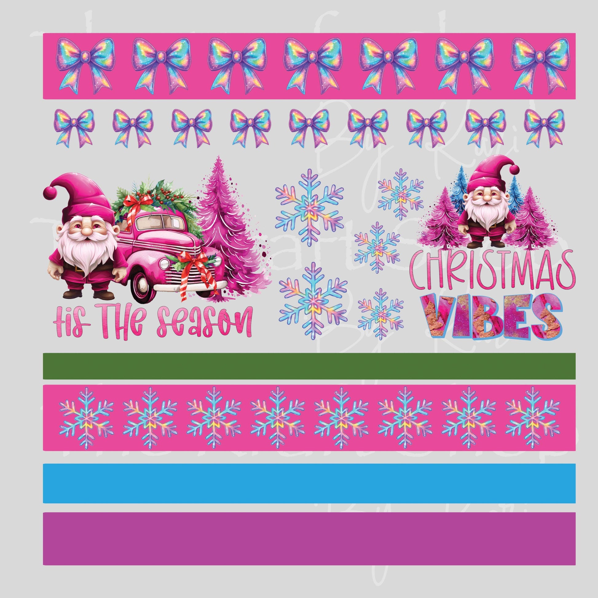 UV DTF Sticker print Christmas vibes gnomes bands Christmas elements mixed media bundle of decals Element sheet 10x10 decal #7503