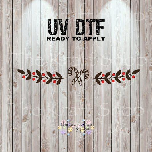 UV DTF Sticker print Candy Cane holly border Christmas decal, tumbler decal, permanent sticker. #7505