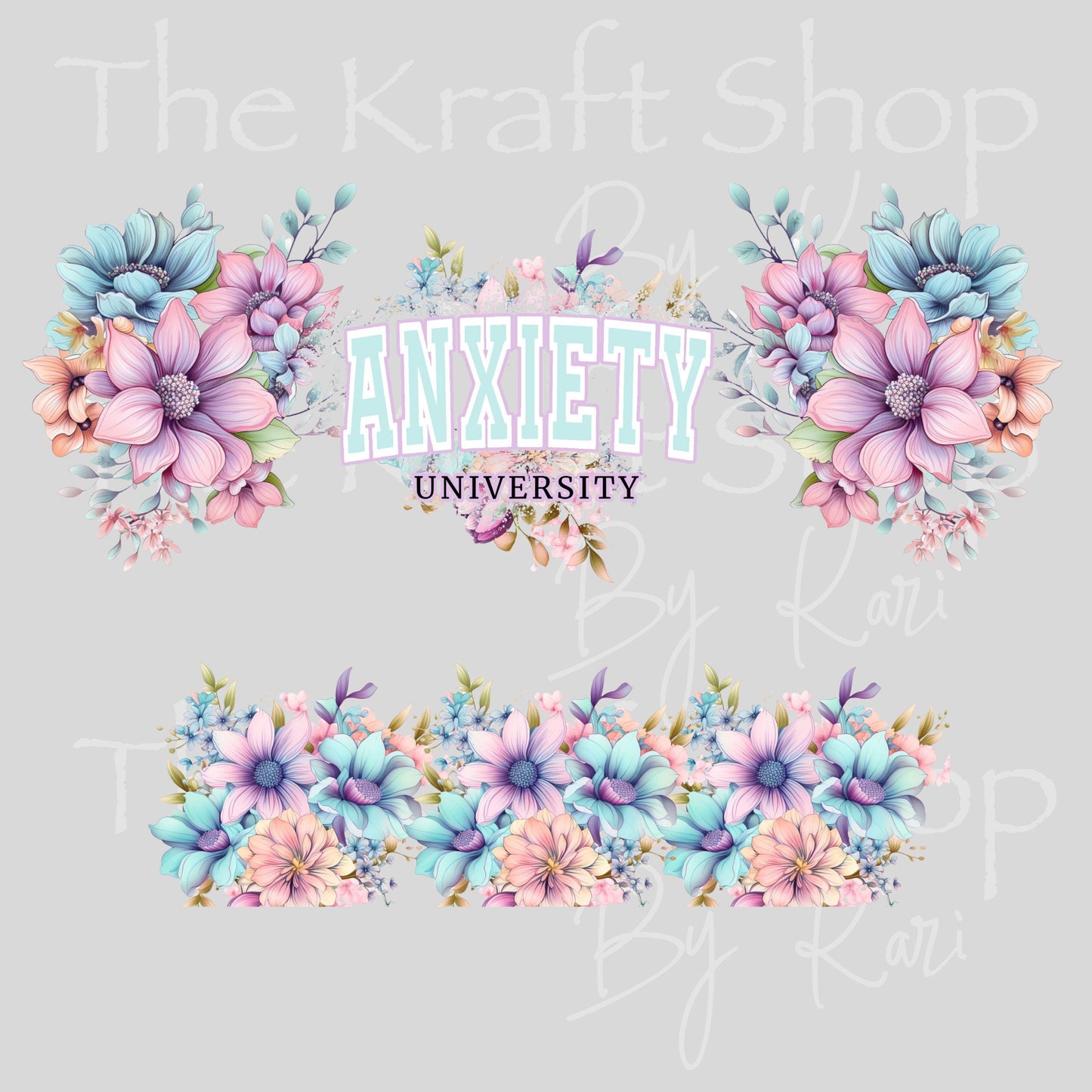 UV DTF 40 oz ready to apply Pastel flowers anxiety university wrap UV wrap quencher #3197
