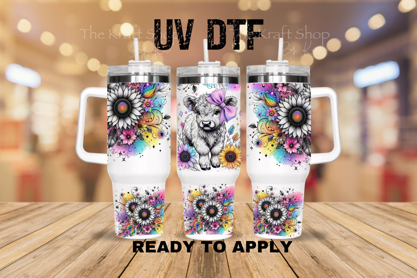 UV DTF 40 oz ready to apply Watercolor heifer cow wrap UV wrap quencher #3198