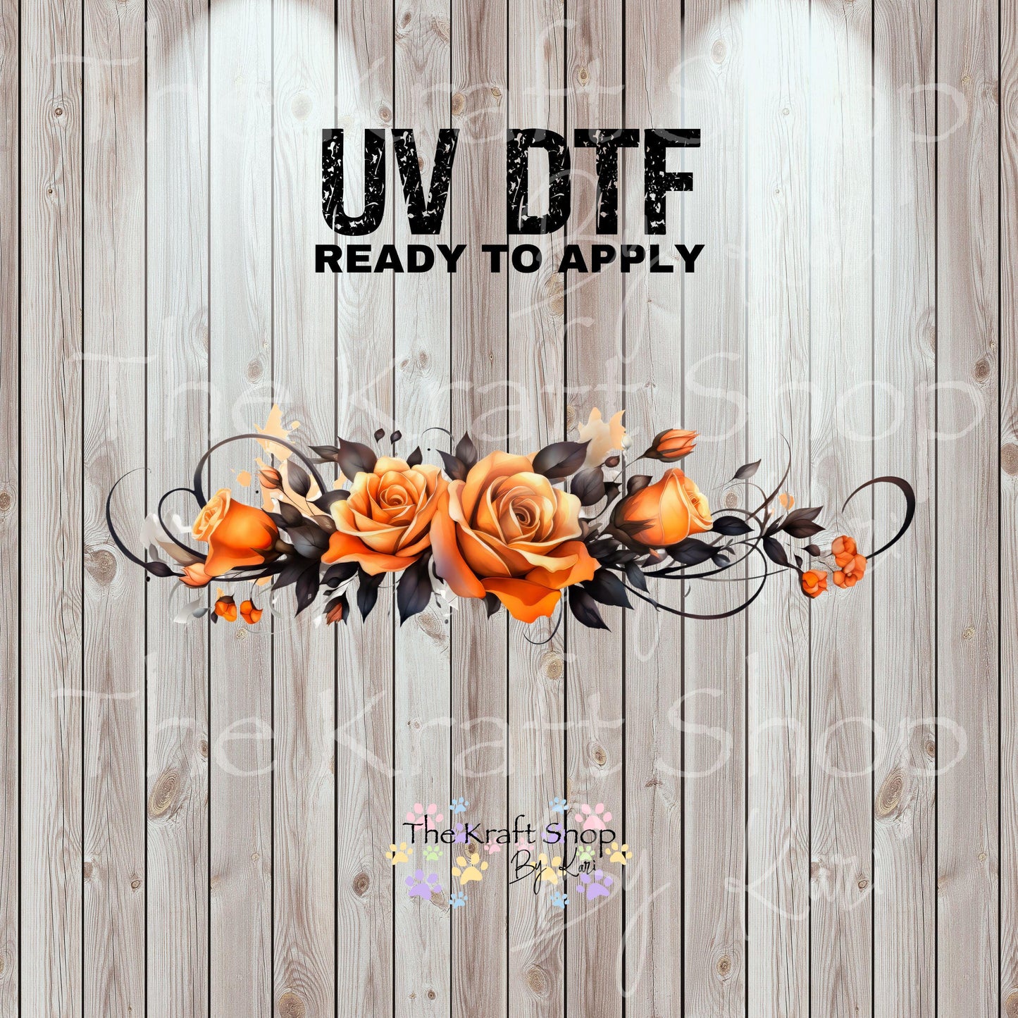 UV DTF Sticker print. Orange flower with black Wrap decals tumbler decal. Glass can wrap. #5463