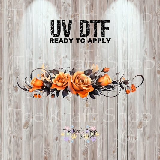UV DTF Sticker print. Orange flower with black Wrap decals tumbler decal. Glass can wrap. #5463