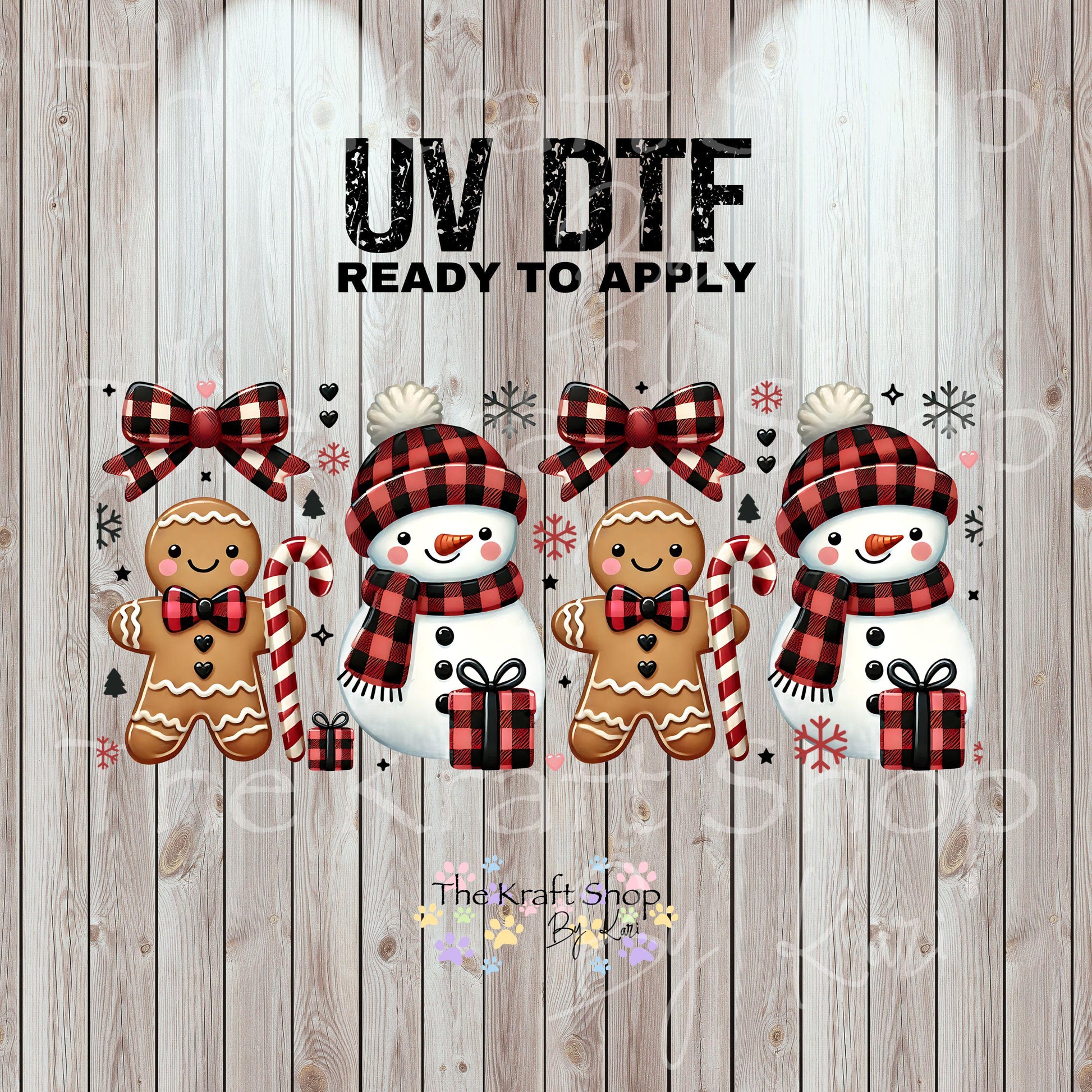 UV DTF Sticker print. Christmas snowman gingerbread Wrap decals tumbler decal. Glass can wrap. #5466