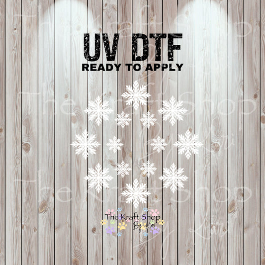 UV DTF Sticker print. White snowflakes top decal for 24 oz or 40 oz tumbler, tumbler decal, permanent sticker. #10352