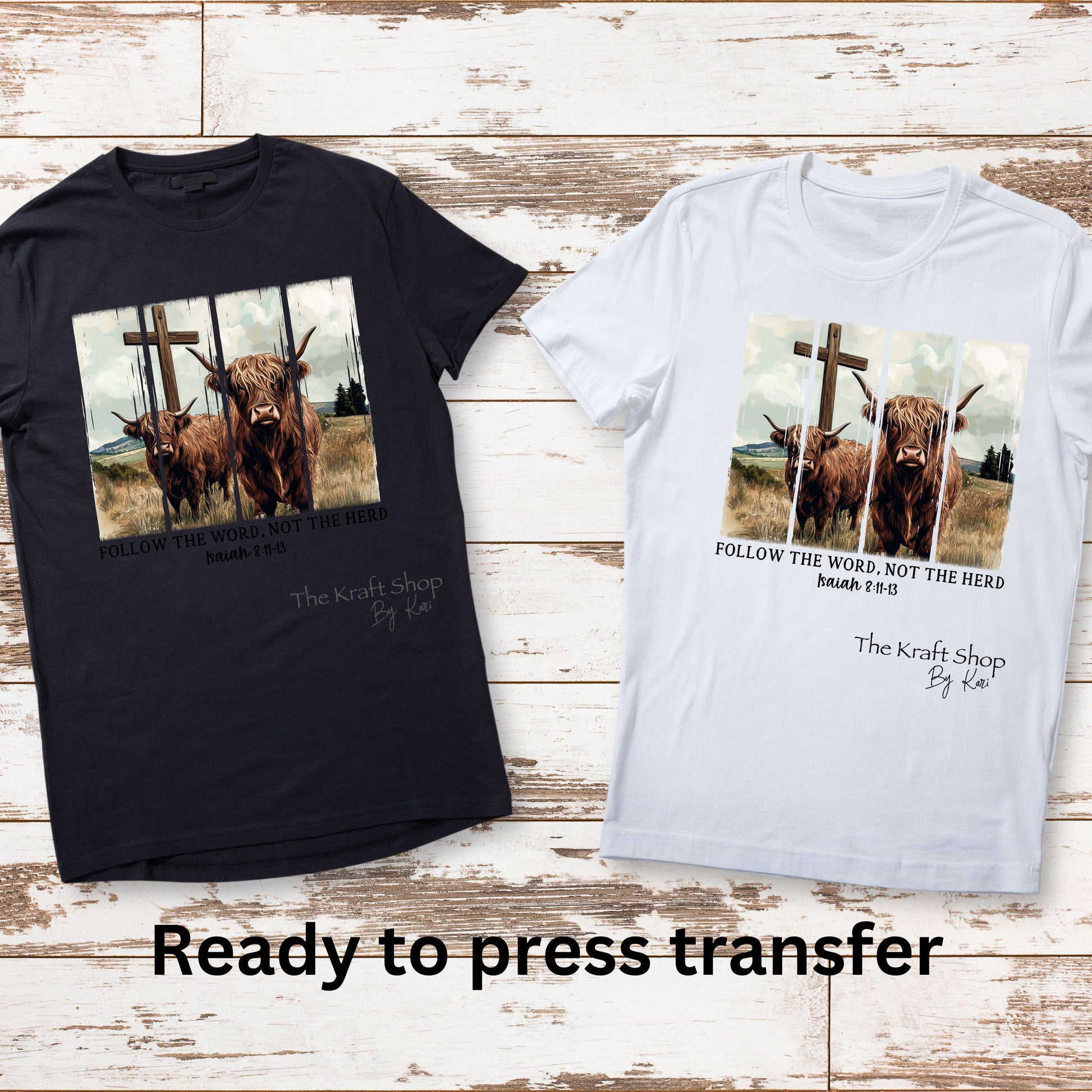 DTF ready to press transfer Follow the word not the herd brush stroke Highland Cow shirt transfer, DTF Print #11572