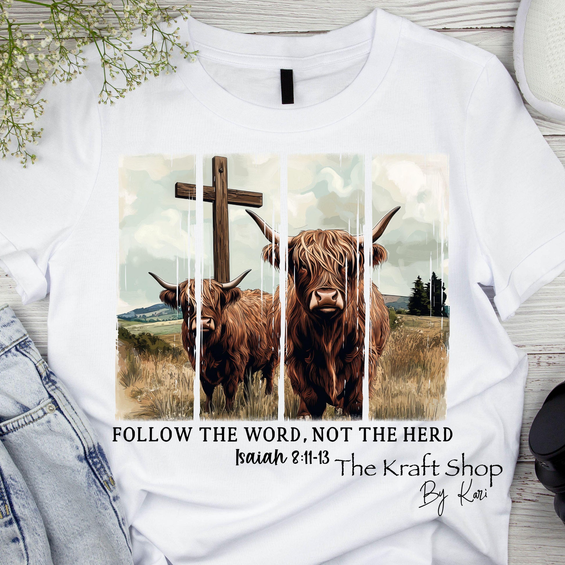 DTF ready to press transfer Follow the word not the herd brush stroke Highland Cow shirt transfer, DTF Print #11572