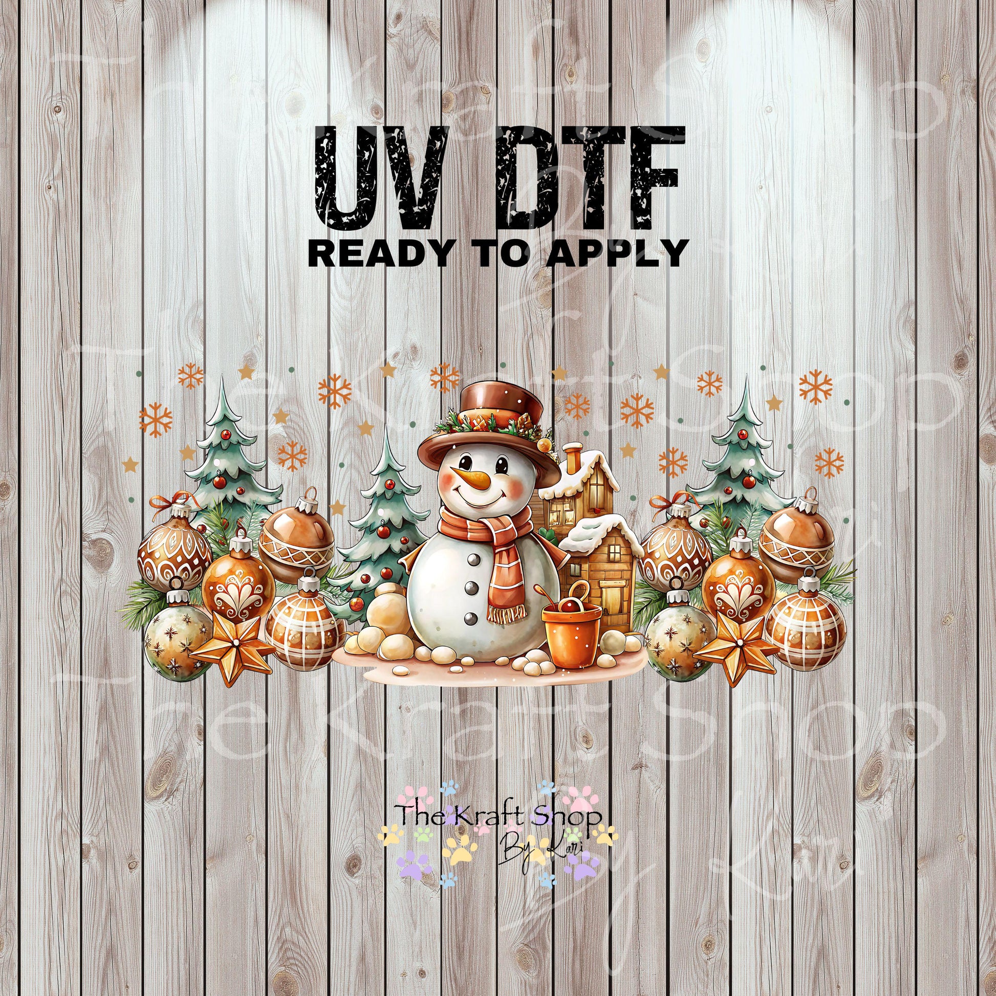 UV DTF Sticker print. Tan Gold Christmas snowman Wrap decals tumbler decal. Glass can wrap. #5469