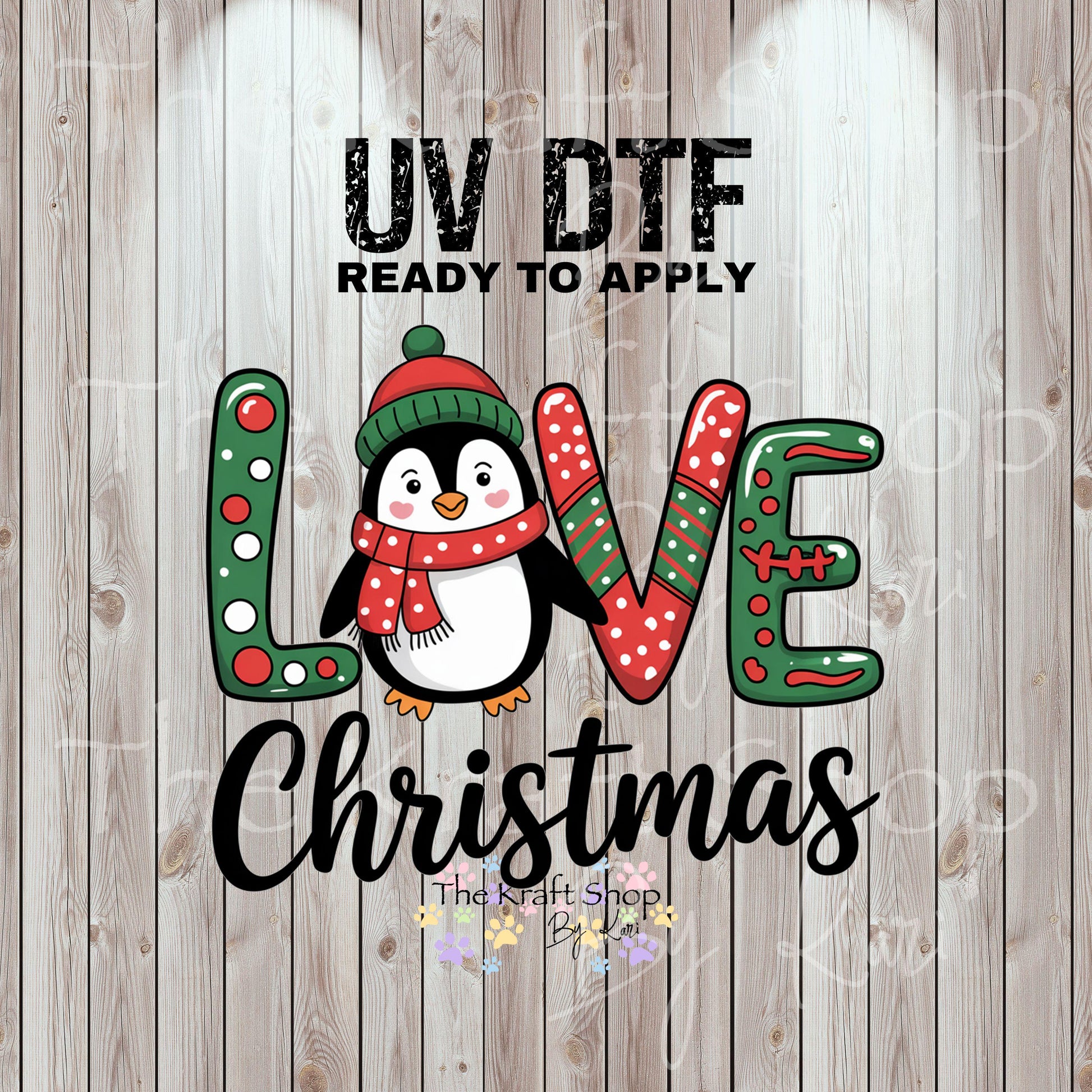 UV DTF Sticker print Penguin Love Christmas decal, tumbler decal, permanent sticker. #7479