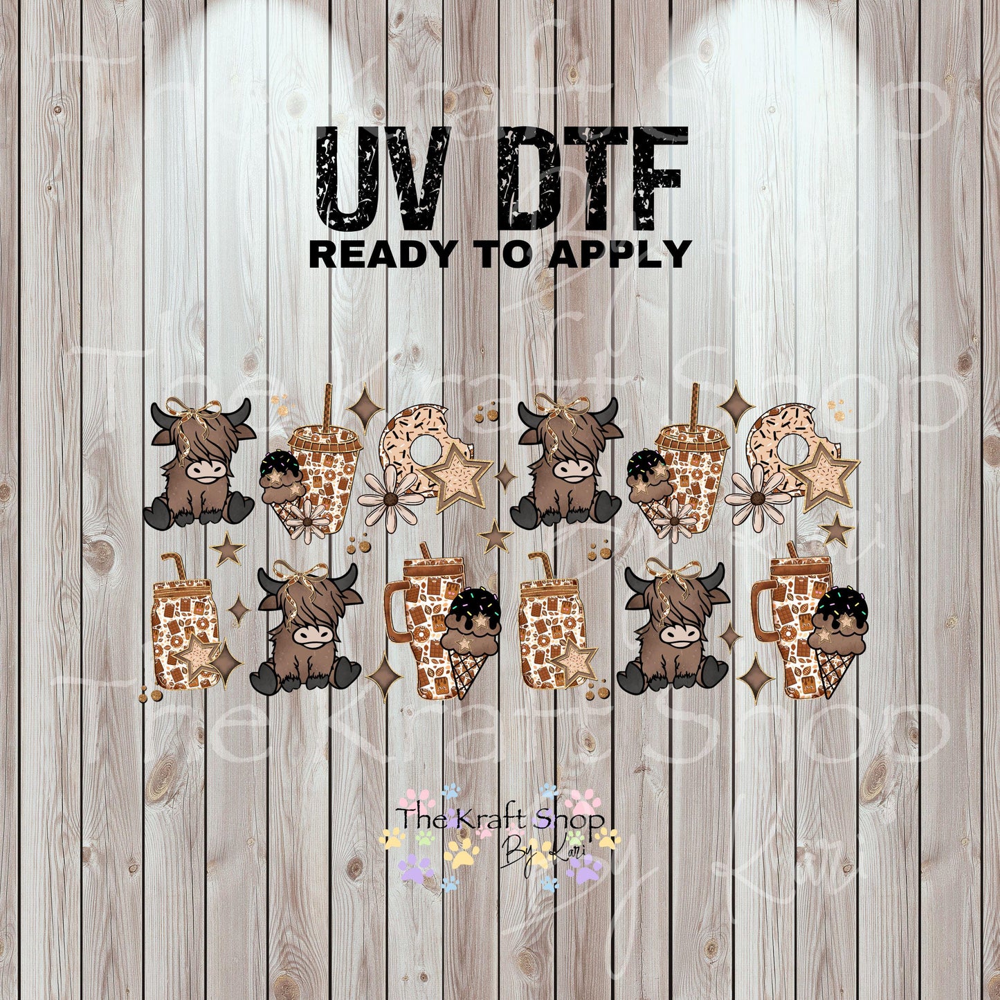 UV DTF Sticker print. Ice Cream Donuts Heifer Wrap decals tumbler decal. Glass can wrap. #5473