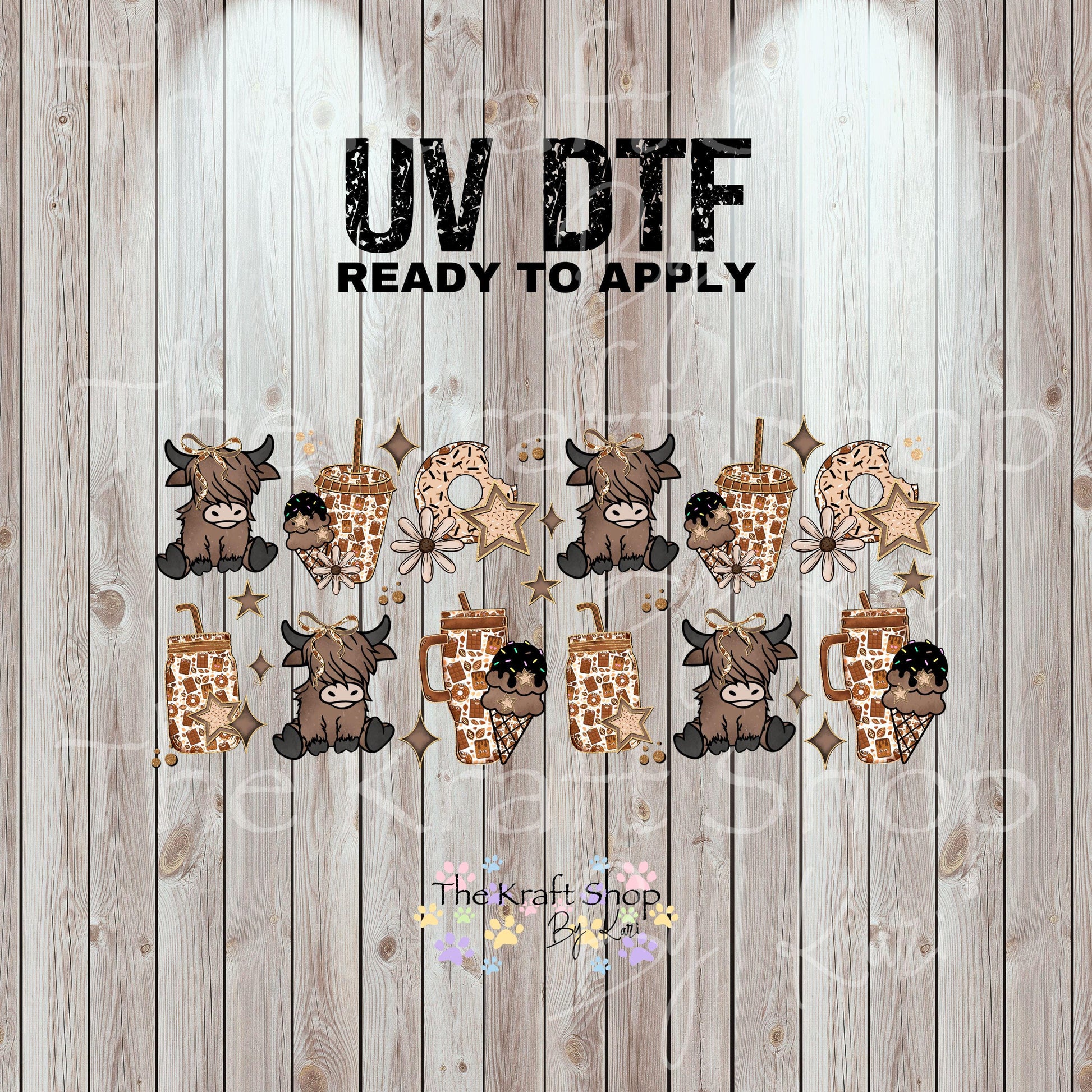 UV DTF Sticker print. Ice Cream Donuts Heifer Wrap decals tumbler decal. Glass can wrap. #5473