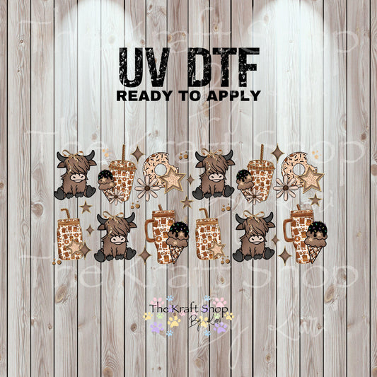UV DTF Sticker print. Ice Cream Donuts Heifer Wrap decals tumbler decal. Glass can wrap. #5473