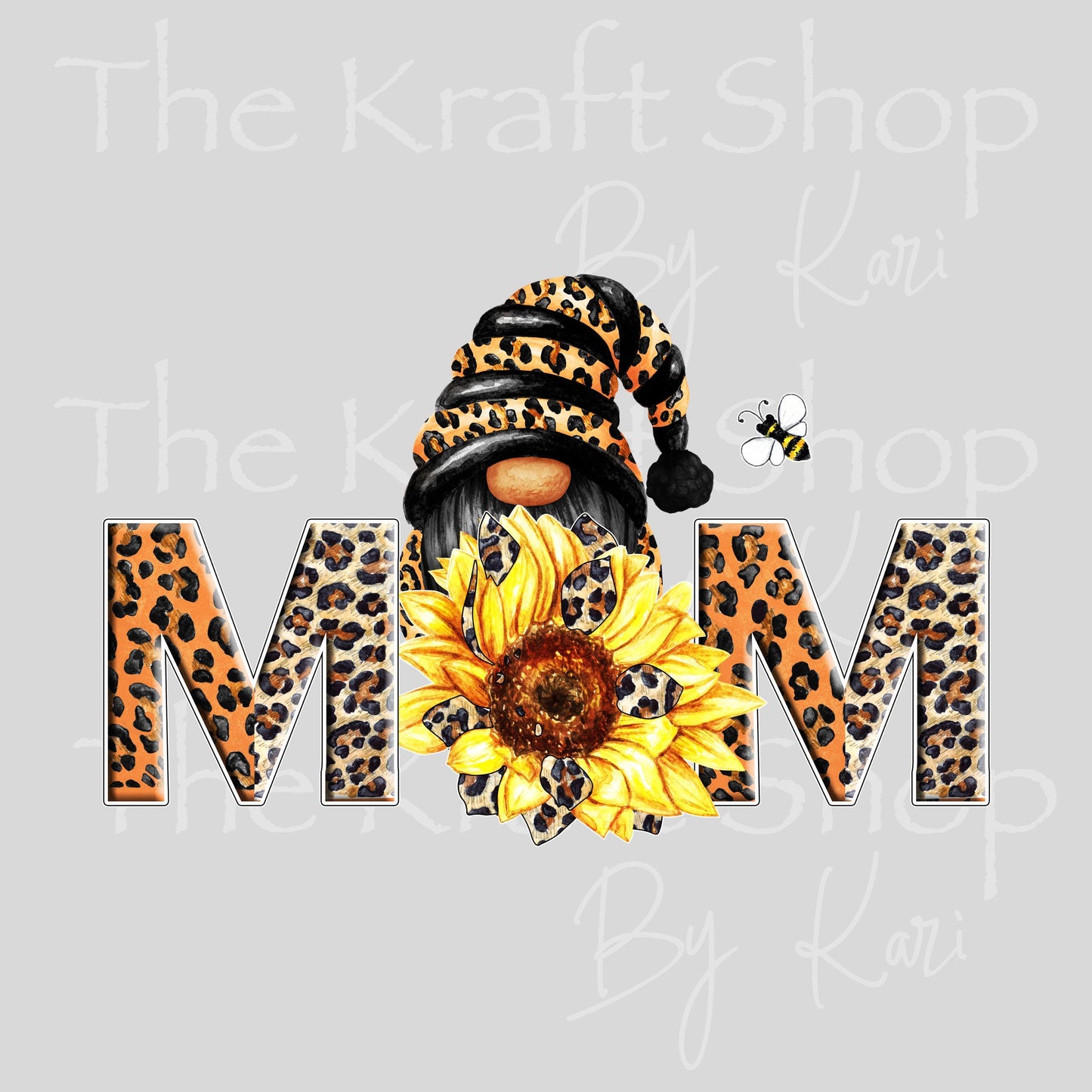 UV DTF Sticker print Leopard Gnome Mom words with sunflower decal, tumbler decal, permanent sticker. #4580