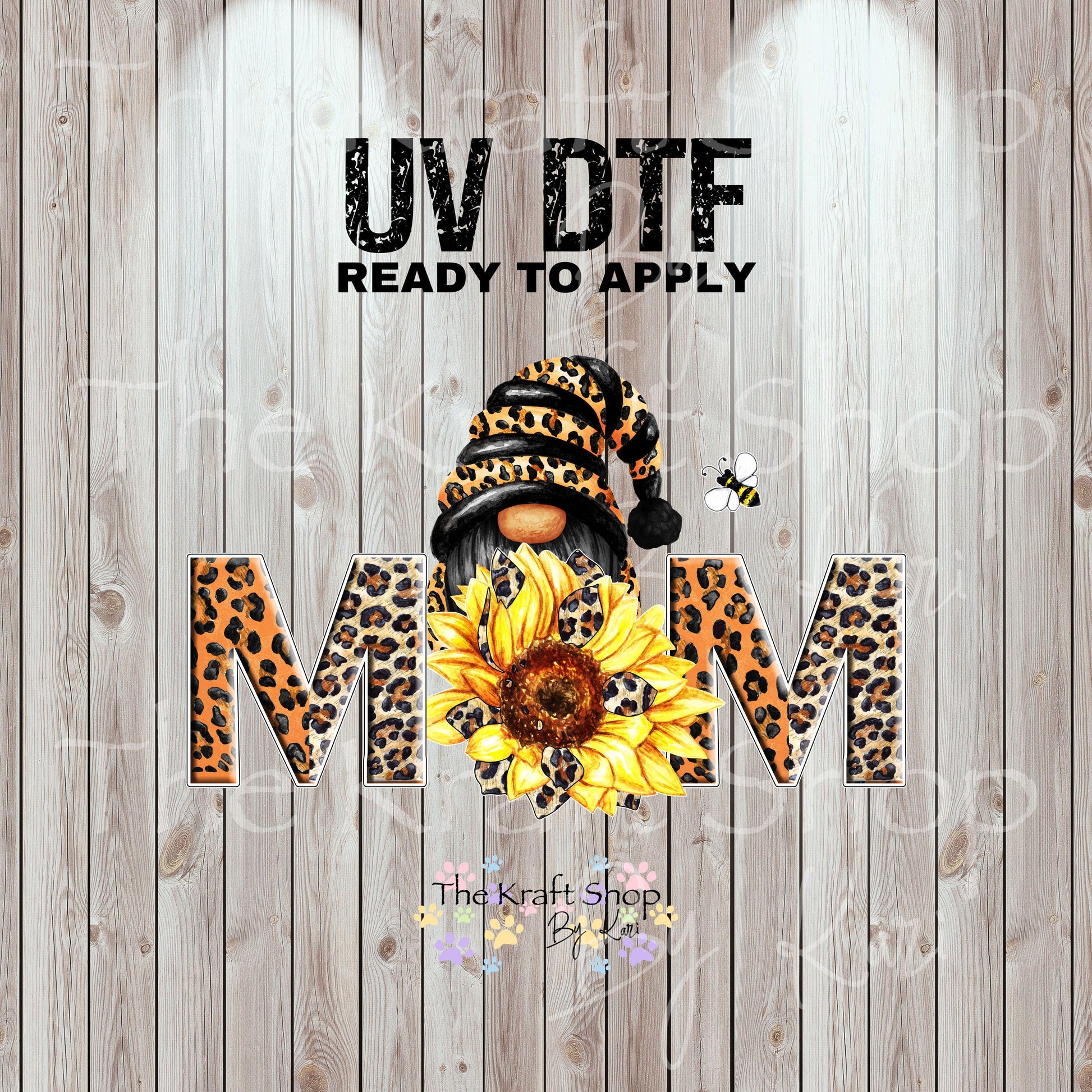 UV DTF Sticker print Leopard Gnome Mom words with sunflower decal, tumbler decal, permanent sticker. #4580