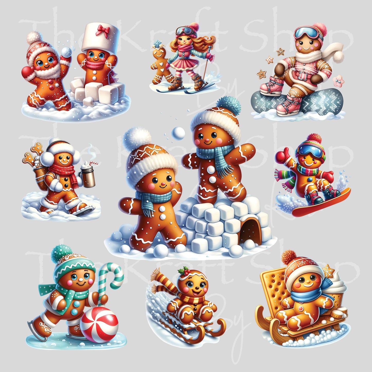 UV DTF Sticker print Gingerbread sports Christmas mixed media Element sheet 8x8 decal #7507