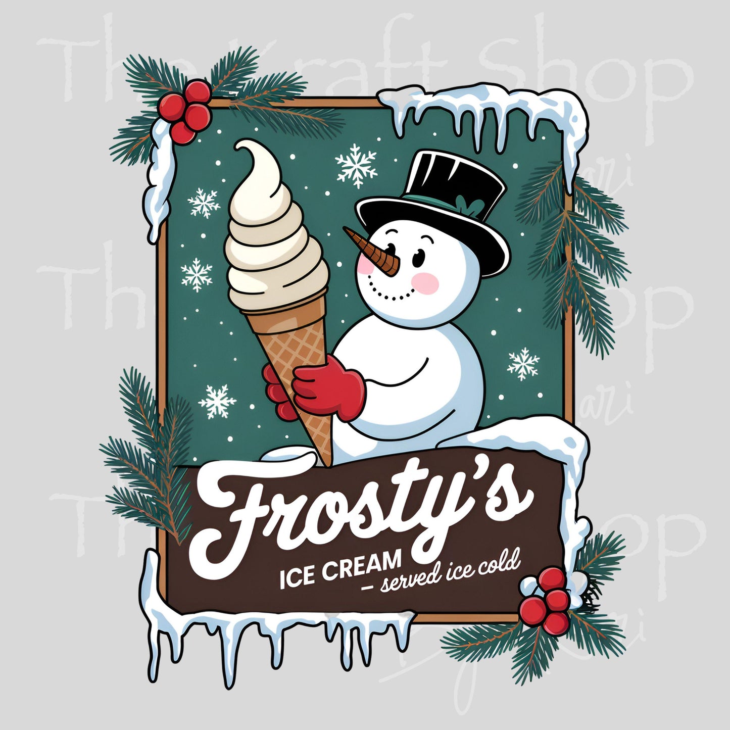 UV DTF Sticker prints. Frosty label snowman ice cream Christmas decal, permanent sticker. #7519