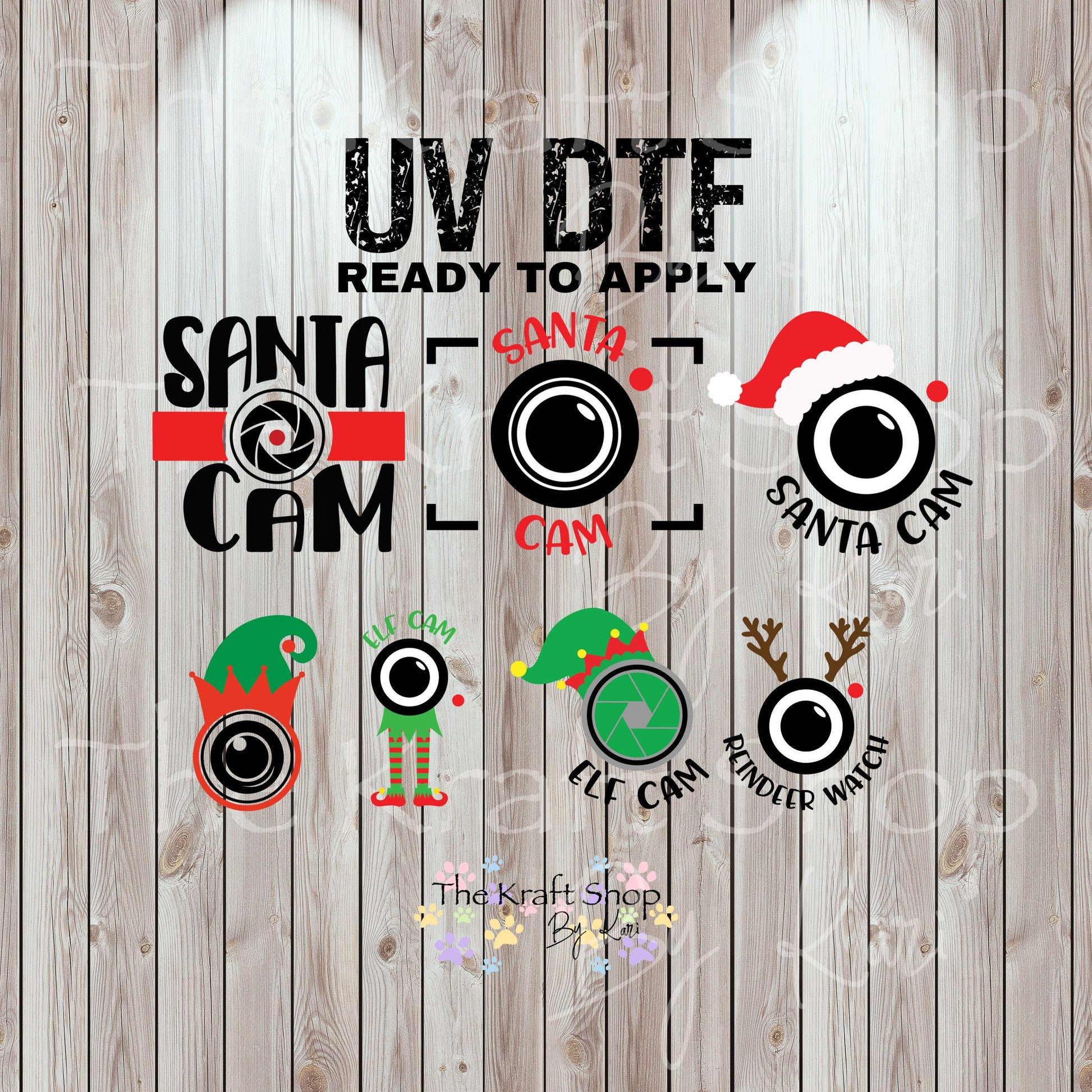 UV DTF Sticker print Santa Cam, Elf Cam and Reindeer Cam Christmas decal, tumbler decal, permanent sticker. #7484