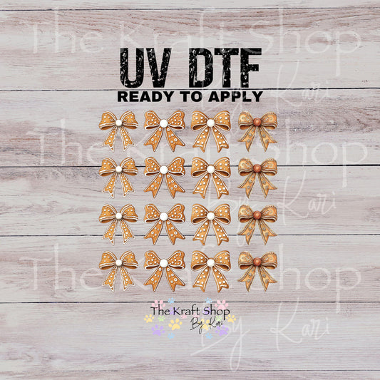 UV DTF Sticker prints. Gingerbread bows decals 4 pk or 16pk, permanent sticker.#7527