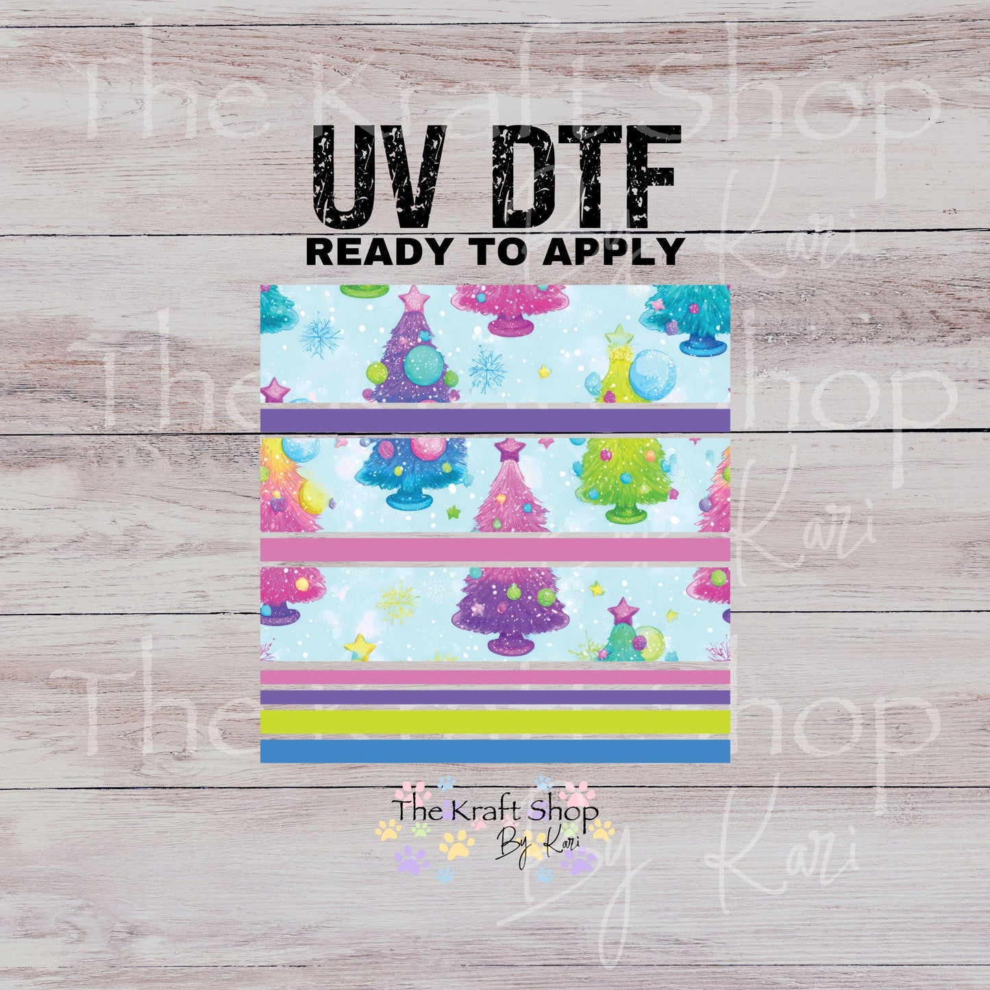UV DTF Sticker print Bright trees bands Christmas mixed media bundle of band decals Element sheet 10x10 decal #7529