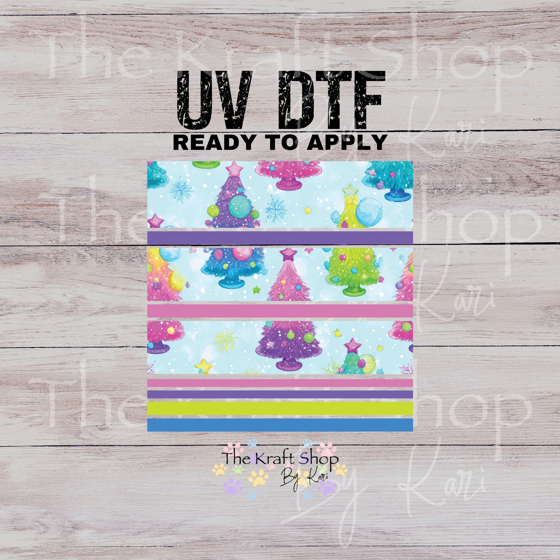 UV DTF Sticker print Bright trees bands Christmas mixed media bundle of band decals Element sheet 10x10 decal #7529