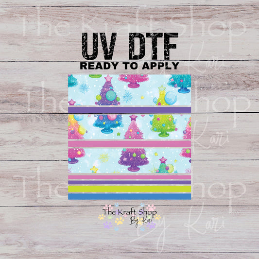 UV DTF Sticker print Bright trees bands Christmas mixed media bundle of band decals Element sheet 10x10 decal #7529