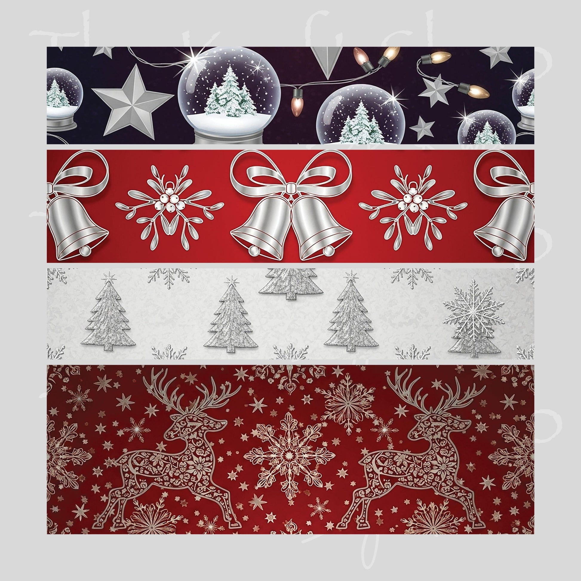 UV DTF Sticker print Red silver snow globe bands Christmas mixed media bundle of band decals Element sheet 10x10 decal #7531