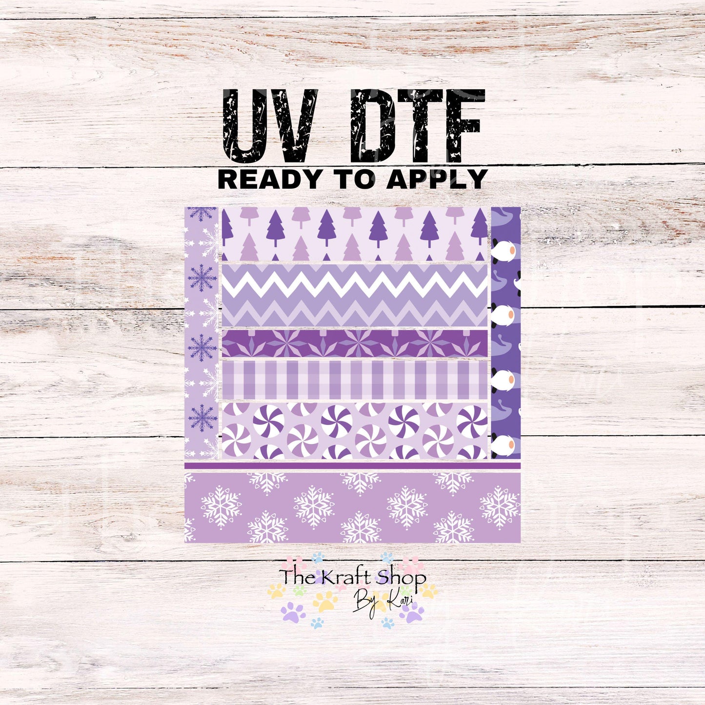 UV DTF Sticker print Purple Christmas snowflake tree bands mixed media bundle of band decals Element sheet 10x10 decal #7532