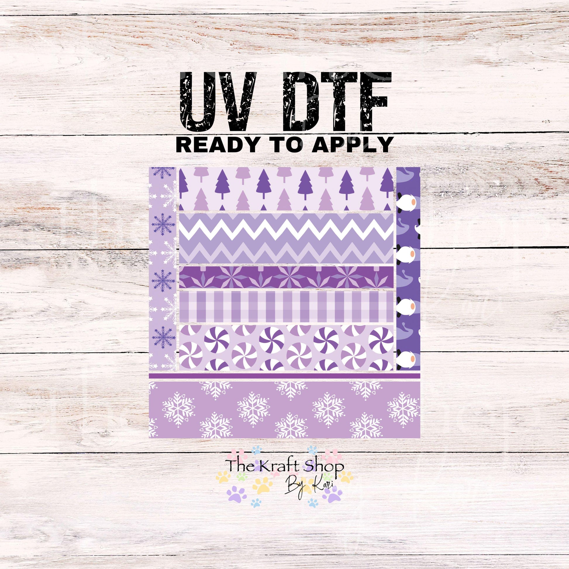 UV DTF Sticker print Purple Christmas snowflake tree bands mixed media bundle of band decals Element sheet 10x10 decal #7532