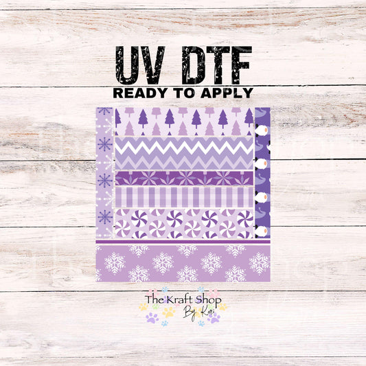 UV DTF Sticker print Purple Christmas snowflake tree bands mixed media bundle of band decals Element sheet 10x10 decal #7532