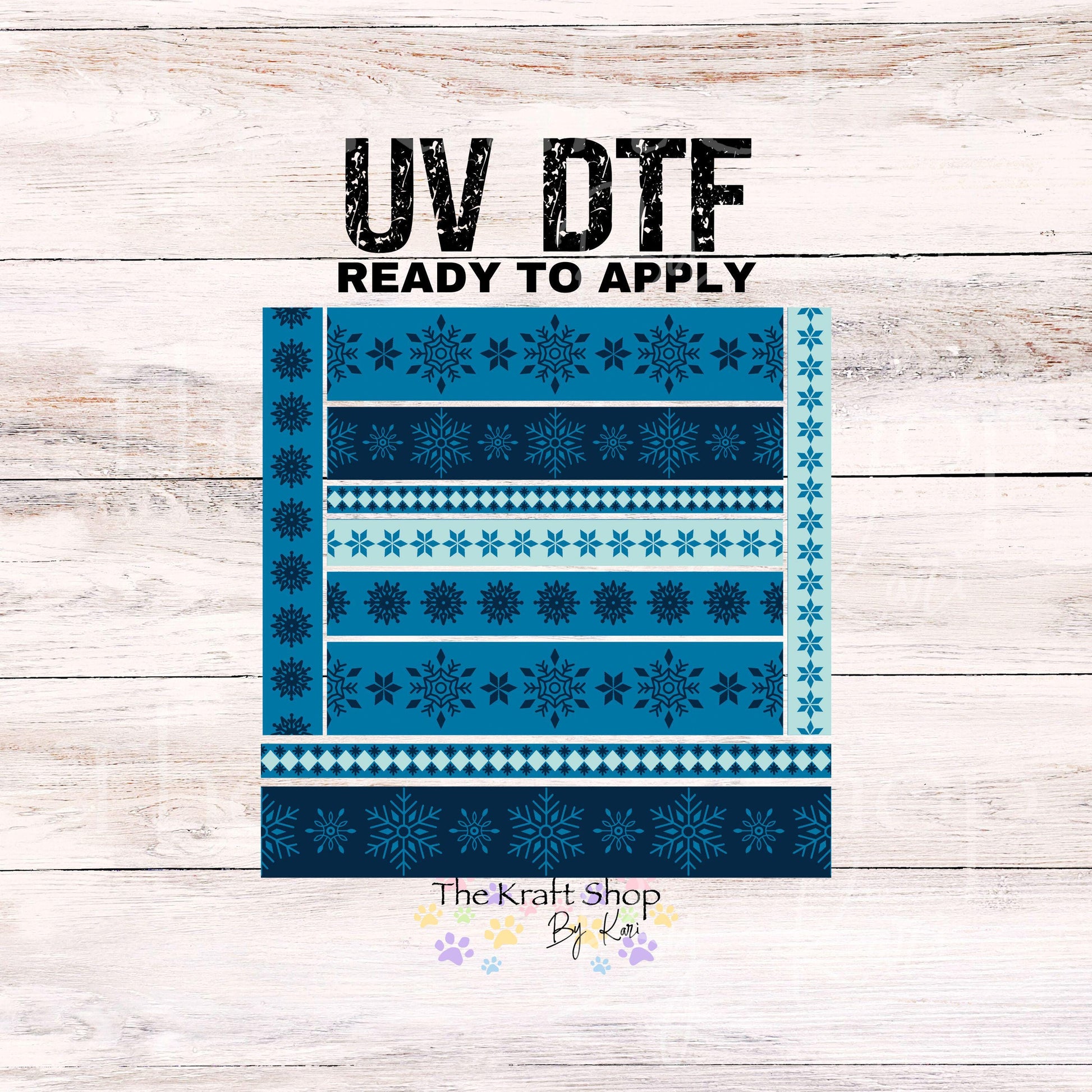 UV DTF Sticker print Blue Christmas snowflake bands mixed media bundle of band decals Element sheet 10x10 decal #7533