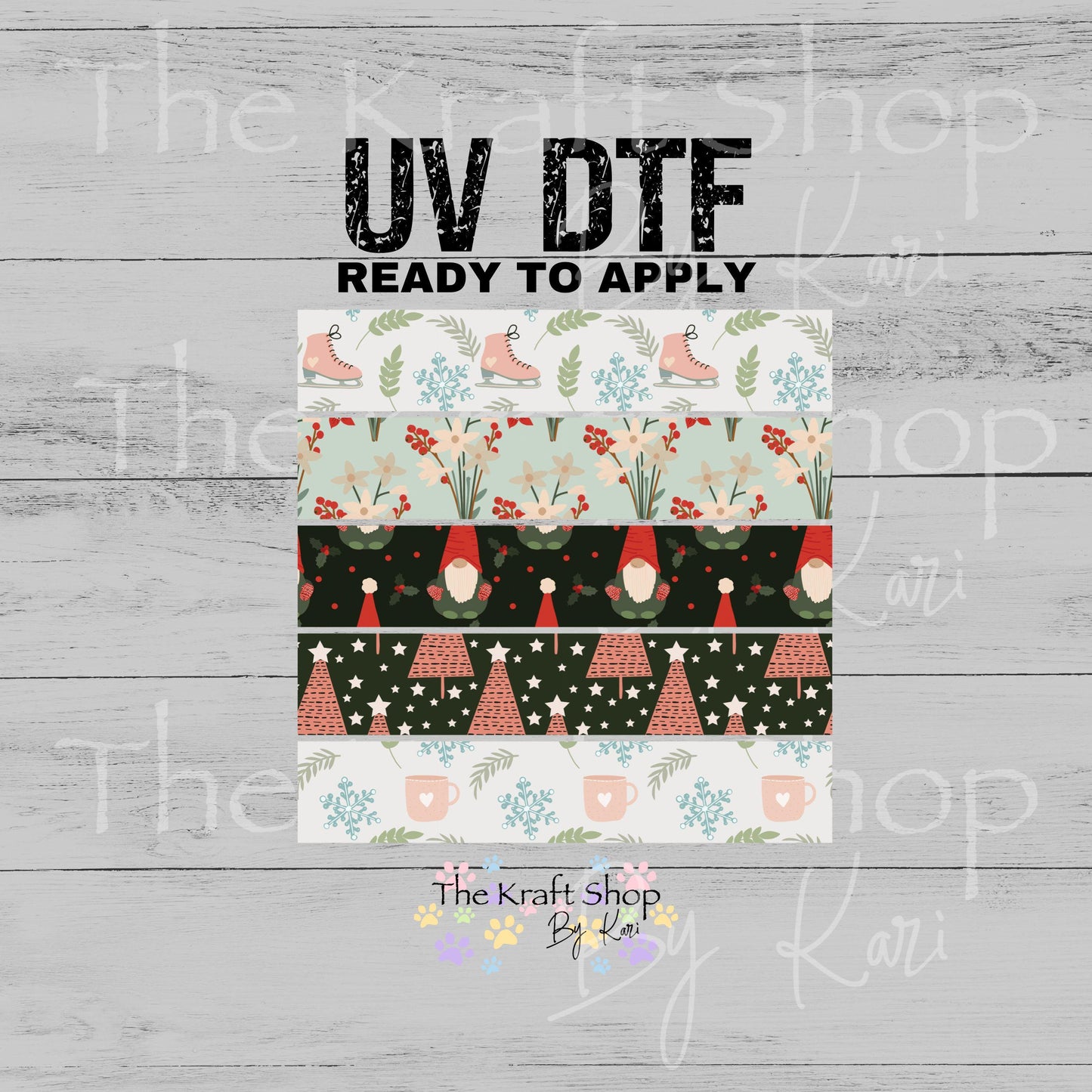 UV DTF Sticker print Gnome neutral Christmas bands mixed media bundle of band decals Element sheet 10x10 decal #7535