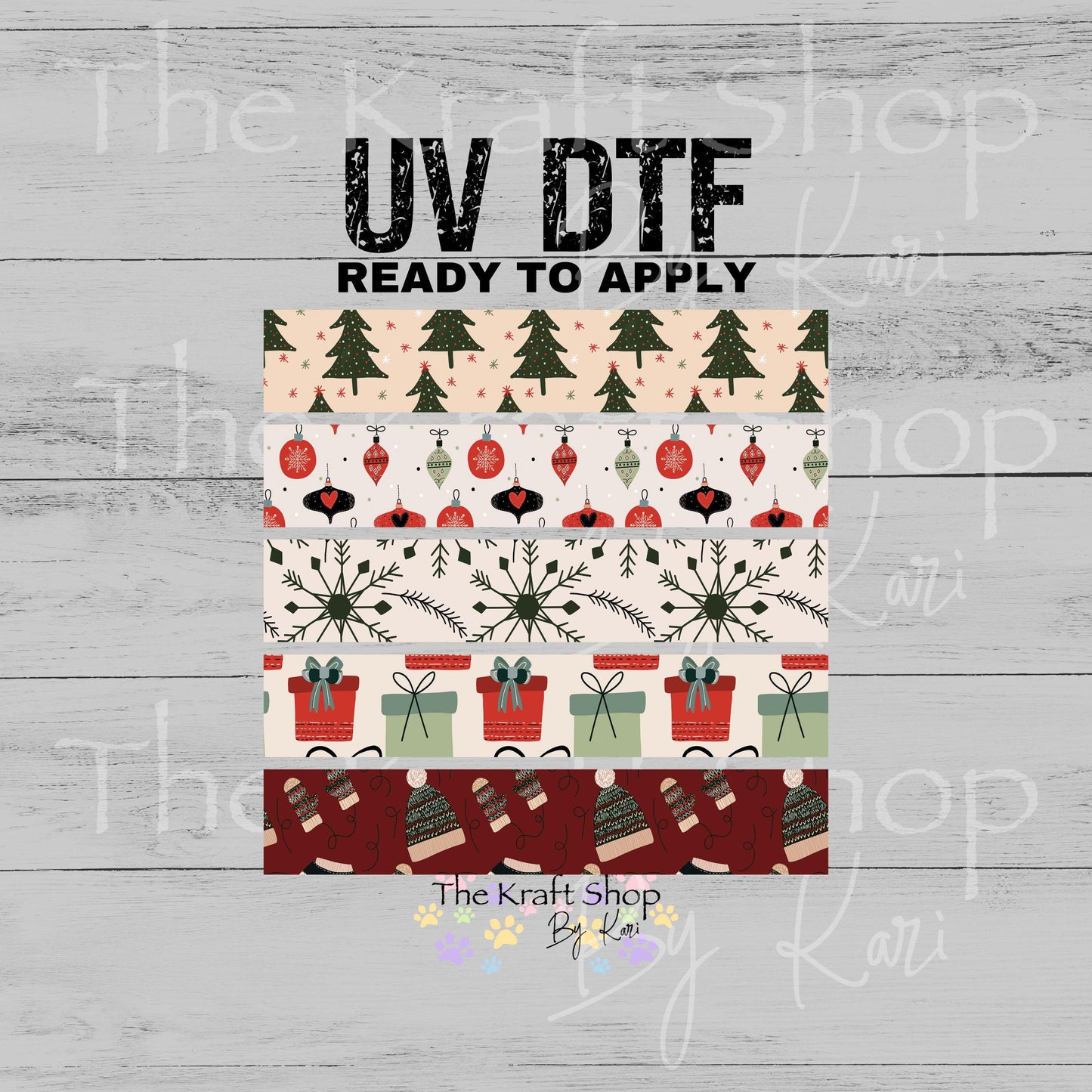 UV DTF Sticker print Neutral Christmas bands mixed media bundle of band decals Element sheet 10x10 decal #7536