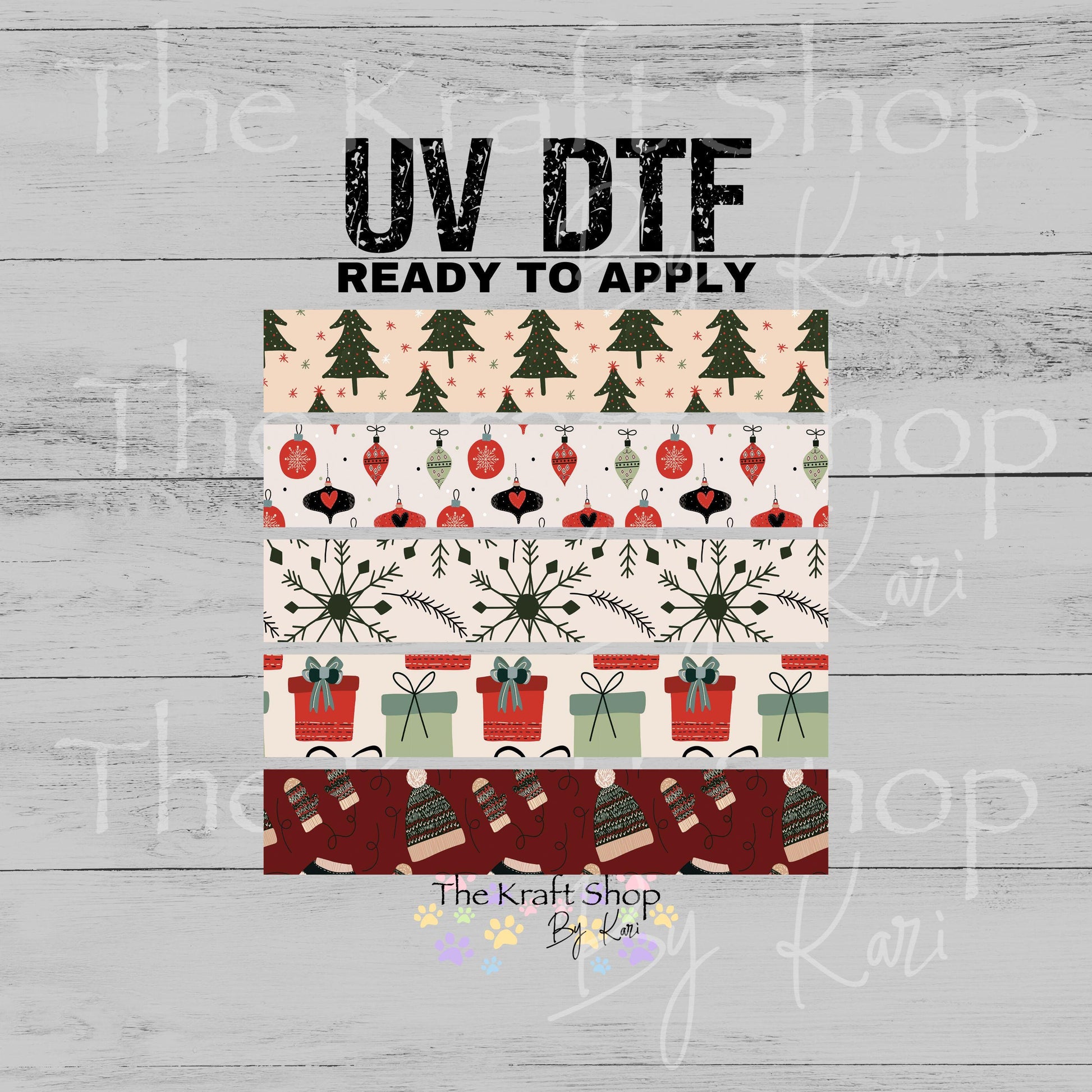 UV DTF Sticker print Neutral Christmas bands mixed media bundle of band decals Element sheet 10x10 decal #7536