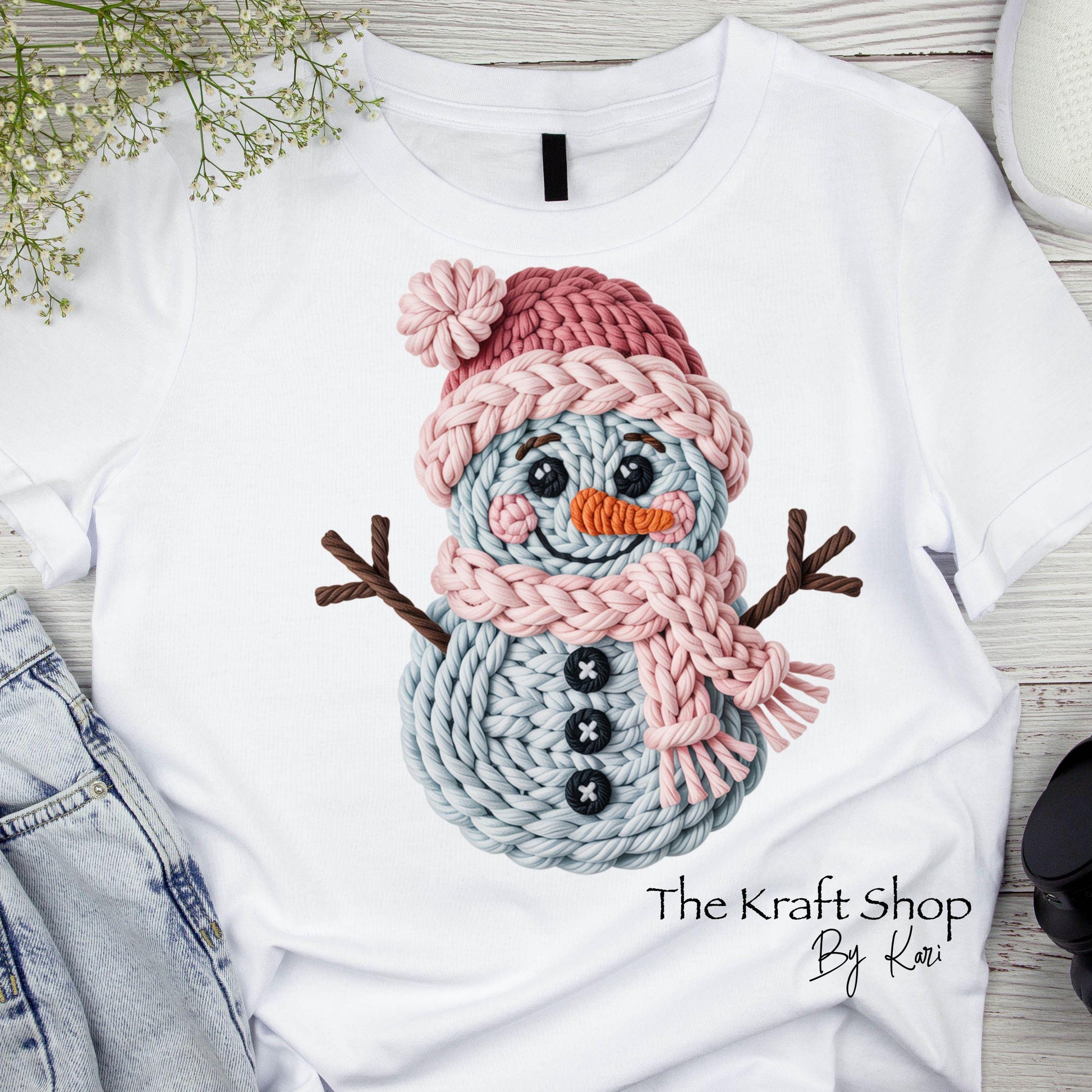 DTF ready to press transfer Yarn snowman crochet look shirt decal DTF Print #11582