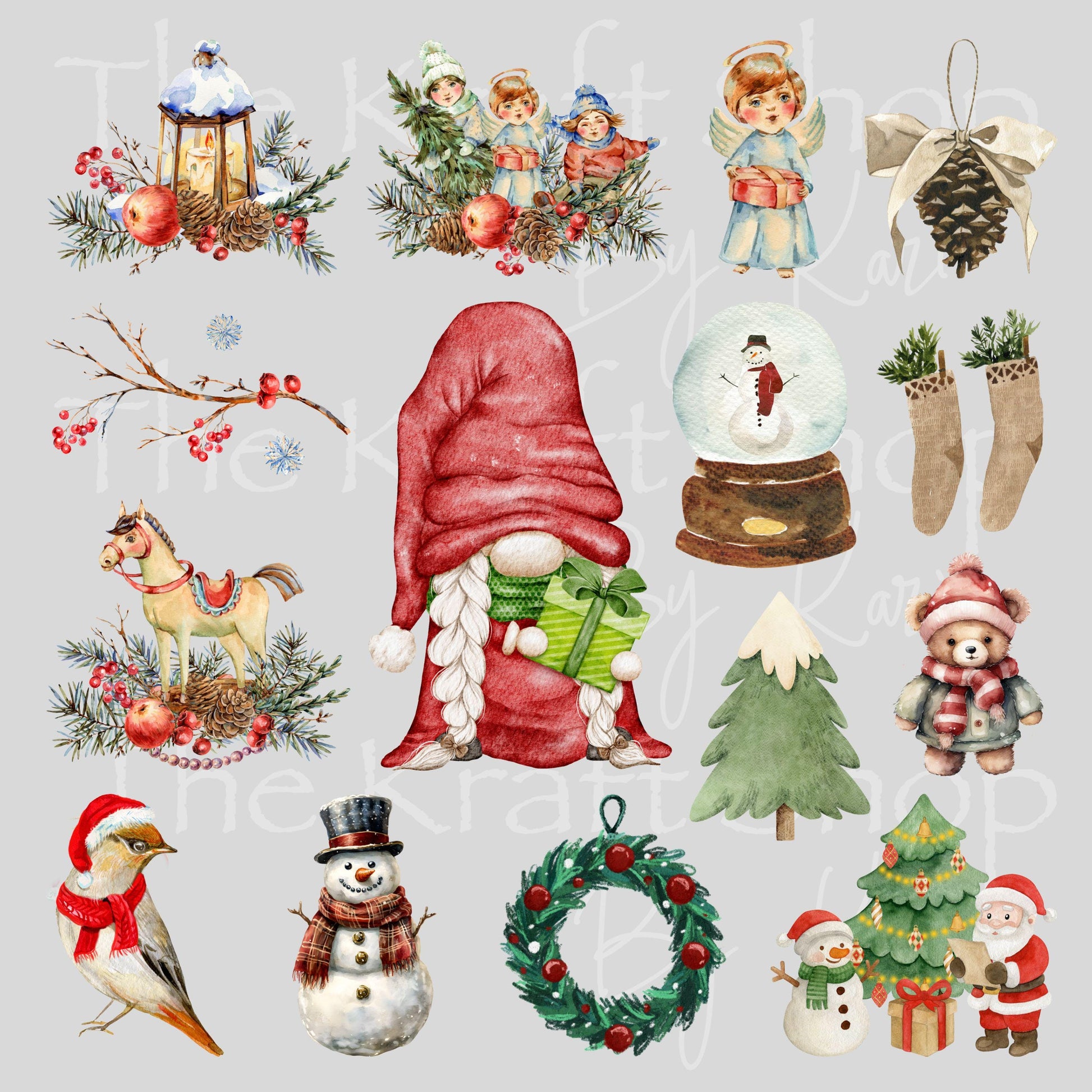 UV DTF Sticker print Old Fashioned Gnome Christmas mixed media Element sheet 8x8 decal #7530