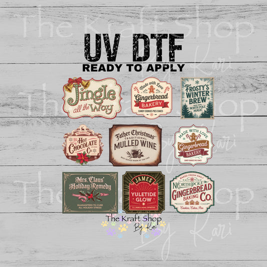 UV DTF Sticker print Old Fashioned Christmas labels vintage label 8x9 2.5 high decal #7533