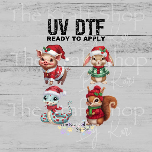 UV DTF Ready to apply Christmas Woodland bundle of 4pk sticker decals #7574