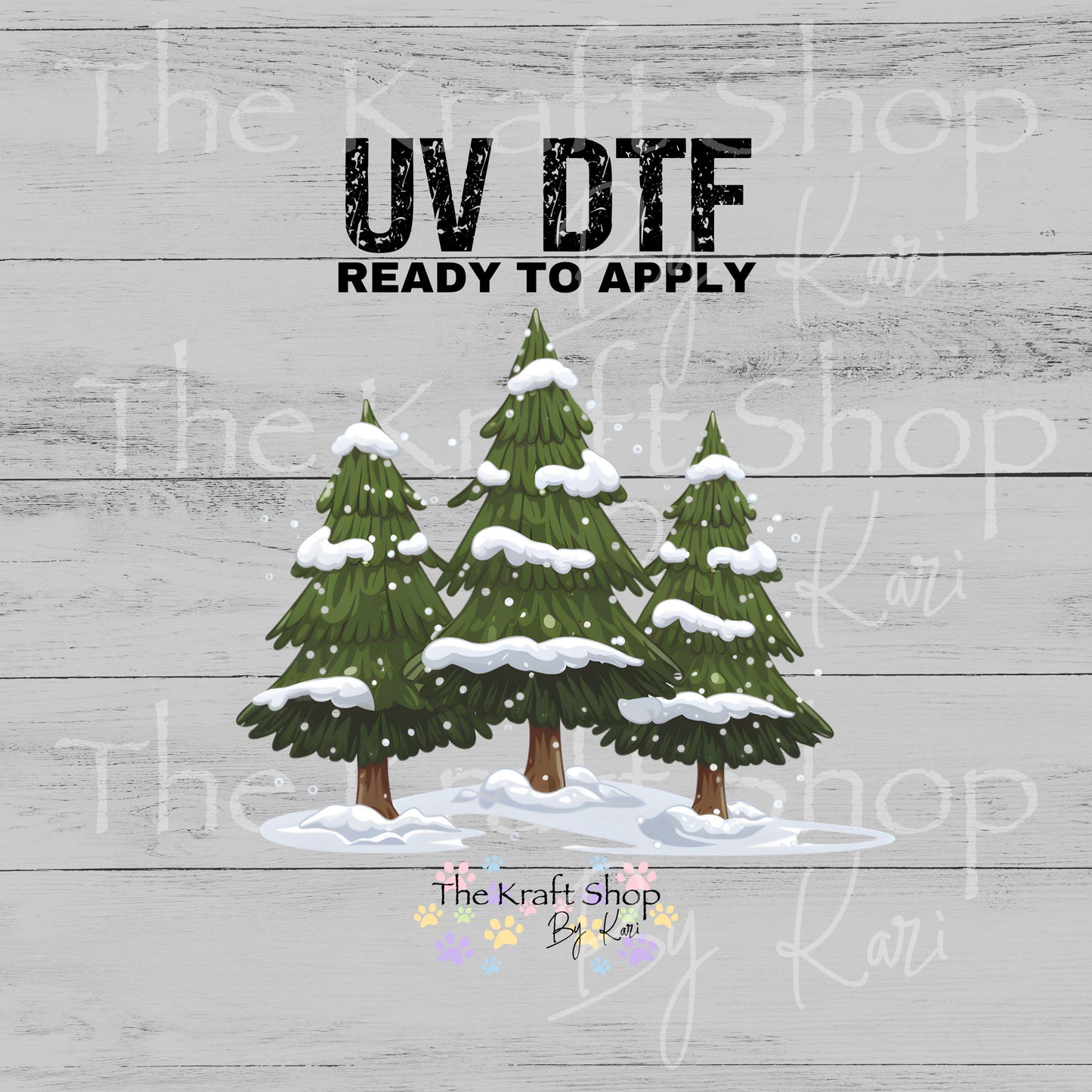 UV DTF Sticker print Snowy trees Christmas decal #7535