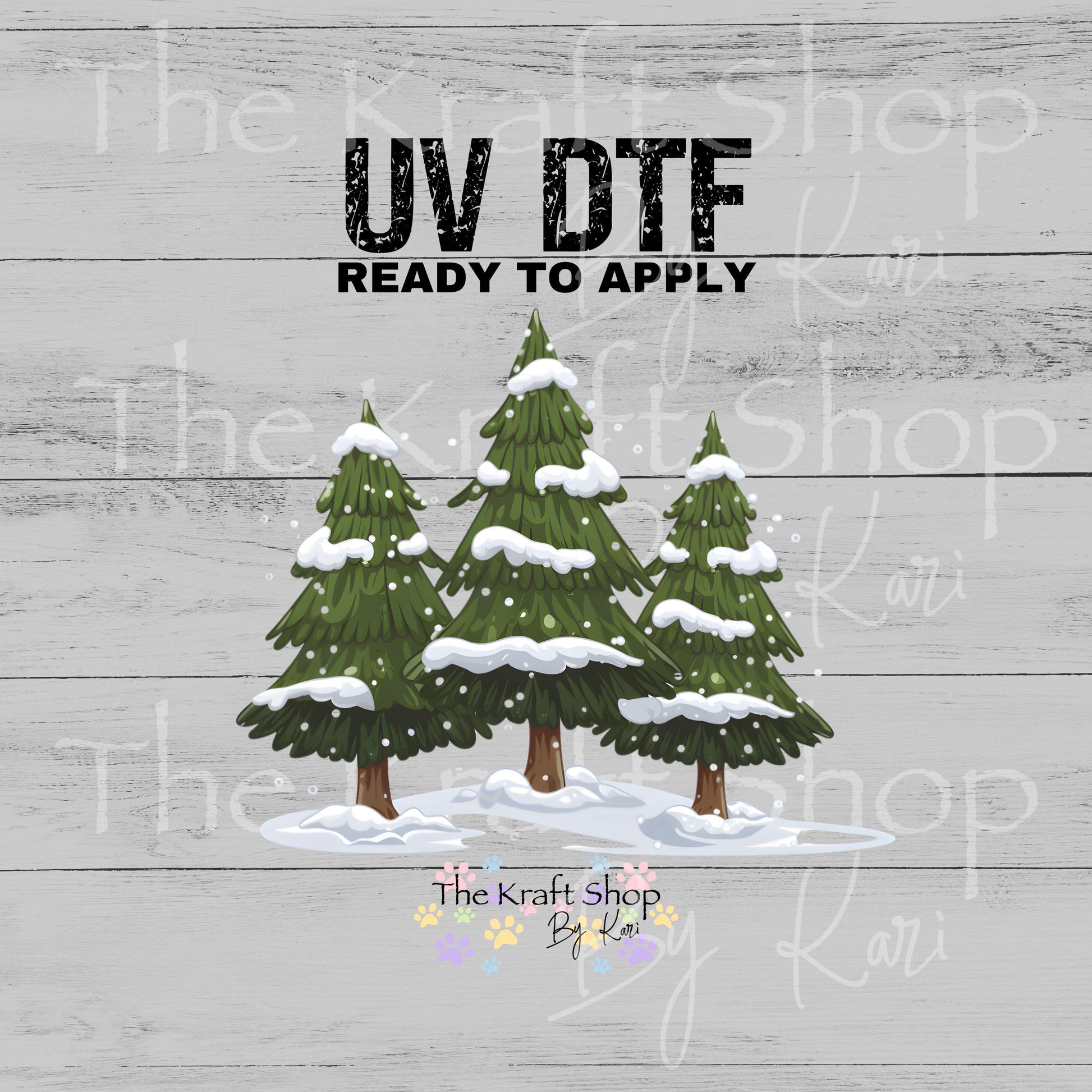 UV DTF Sticker print Snowy trees Christmas decal #7535