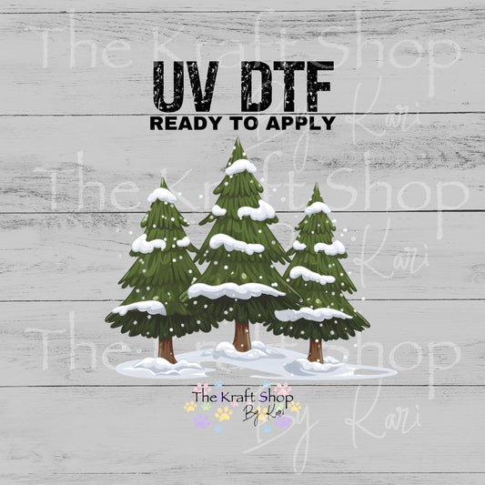 UV DTF Sticker print Snowy trees Christmas decal #7535