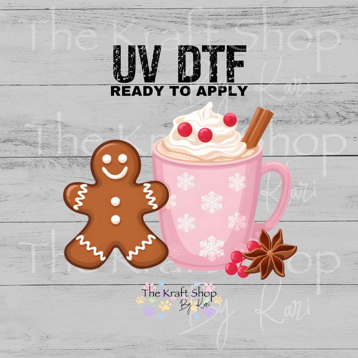 UV DTF Sticker print Pink Mug Gingerbread Christmas decal #7537