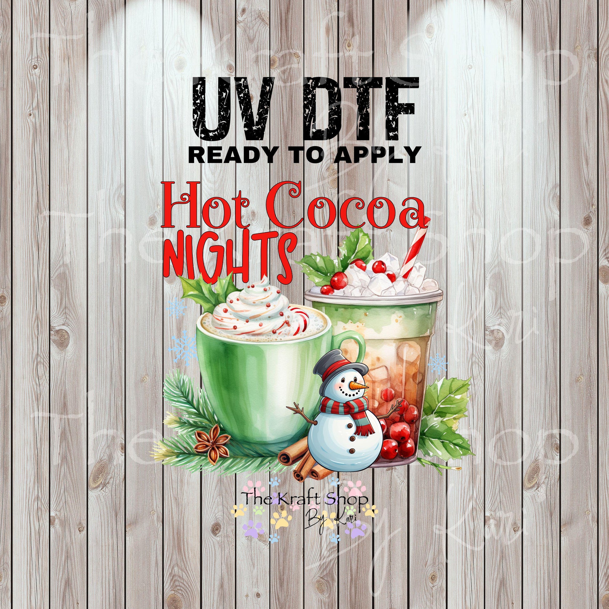 UV DTF Sticker print Hot Cocoa Nights Christmas decal, tumbler decal, permanent sticker. #7491