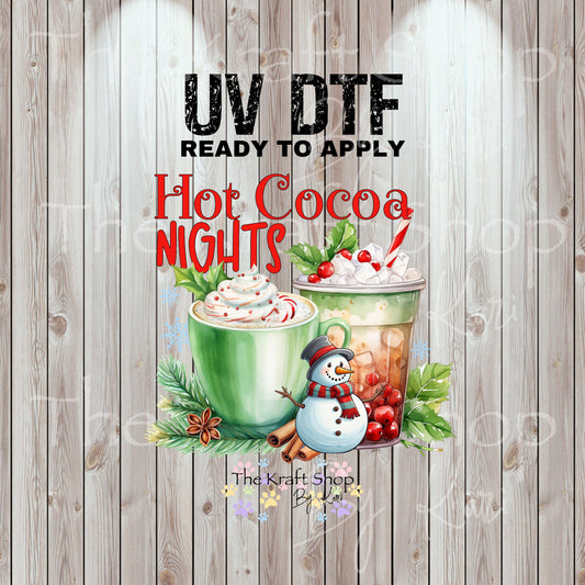 UV DTF Sticker print Hot Cocoa Nights Christmas decal, tumbler decal, permanent sticker. #7491