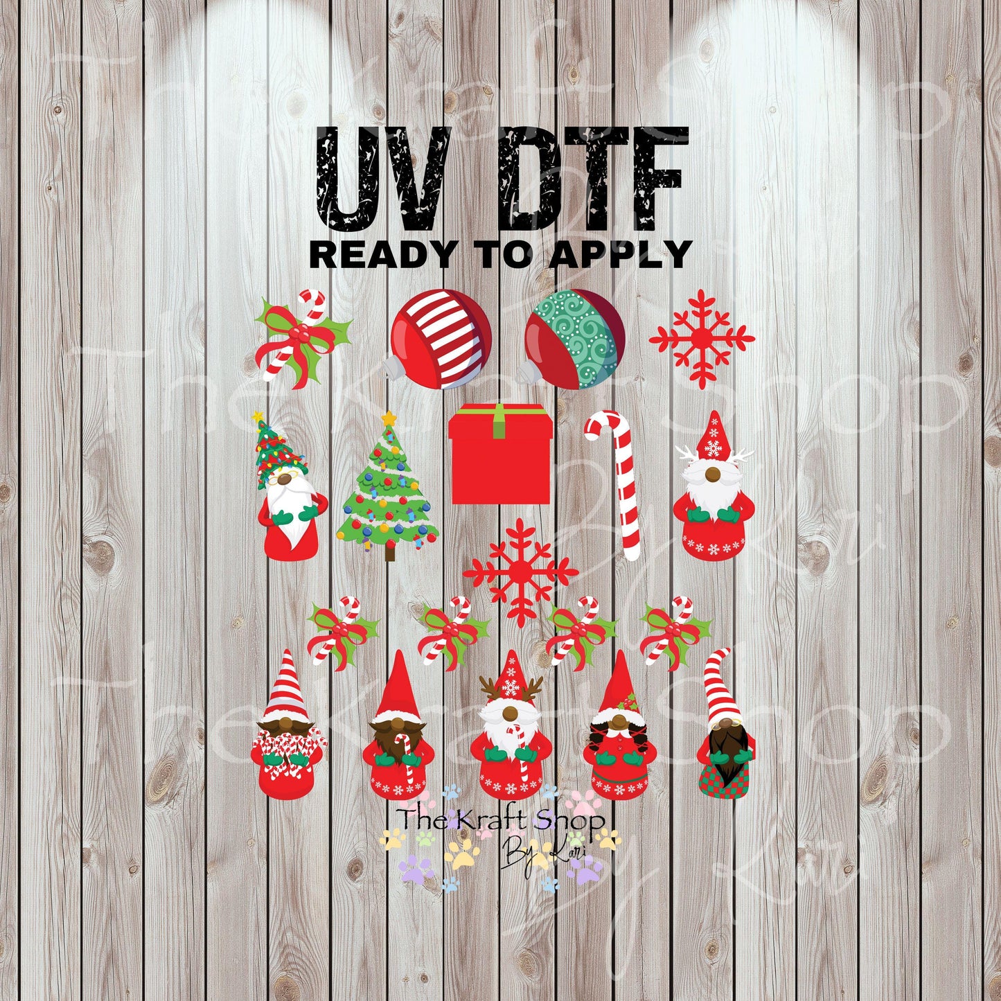 UV DTF Sticker print African American gnome element Christmas bundle of decals Element sheet 10x10 decal #7496